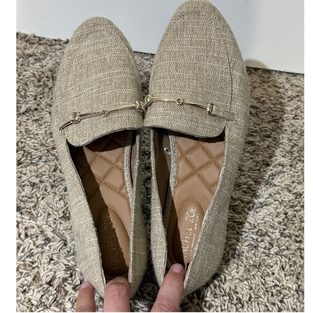 Rachel Zoe Womens Beige Textile Horsebit Loafers Almond Toe Flats 10M AXE